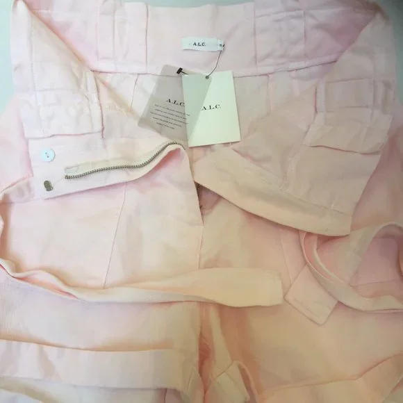 NWT $325 A.L.C Davidson High-Waisted Tie-Belted Shorts in Pale Pink US sz 10